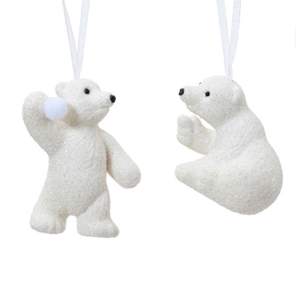 OKRASEK ZA JELKO DECORIS SEVERNI MEDVEDEK, 6 CM BEL, SORTIRANO