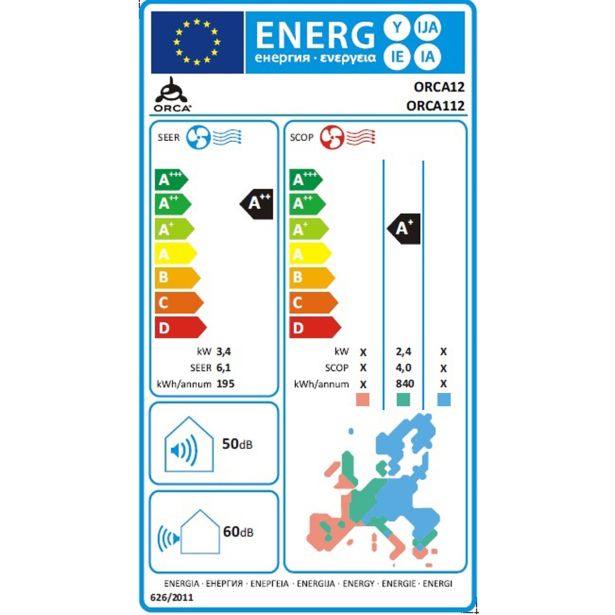 SPLIT ENOJNA INVERTER ORCA ORCA 12000 WI-FI 3.4 KW, NOT.+ZUN. ENOTA