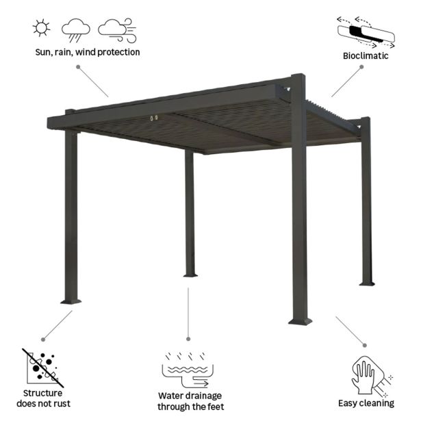 PERGOLA PERSEA EASY FULL ALU MODULARNA STREHA 320X360 TEMNO SIVA