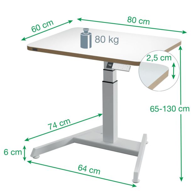 PISALNA MIZA LEITZ COSY-WOW ERGO 80X60CM DVIŽNA BELA ELEKTRIČNA