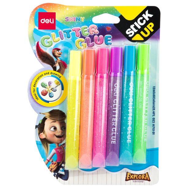 PISARNIŠKI IZDELEK DELI LEPILO GLITTER 6X12ML NEON DELI