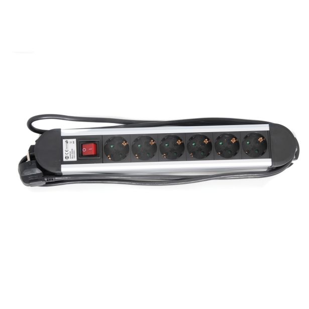 PODALJŠEK S STIKALOM EURO M 6 ŠUKO VTIČNIC 2M H05VV-F 3G1.5 PVC ČRN ALU