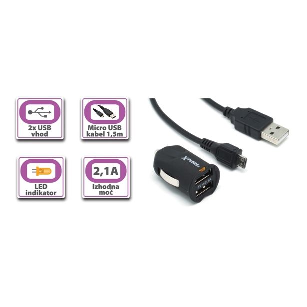 POLNILNIK ZA GSM XPLORE XP240 USB AVTO POLNILEC