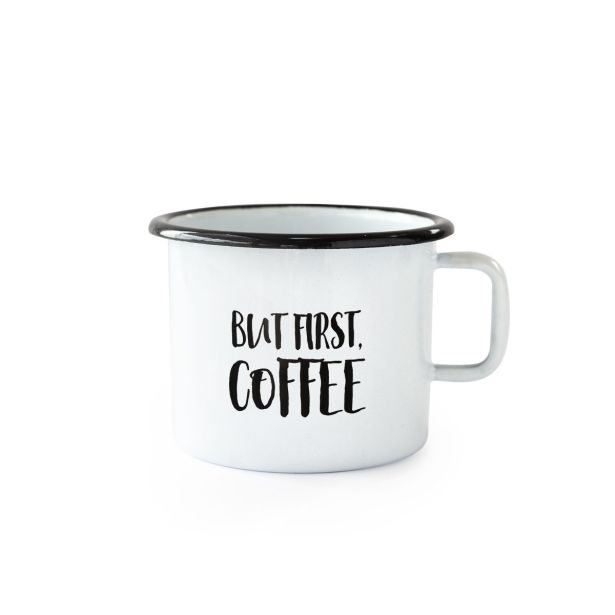 POSODA ZA TOPLE NAPITKE CUCKOO CUPS EMAJLIRAN LONČEK 8 CM 0.37 LIT BUT FIRST COFFEE