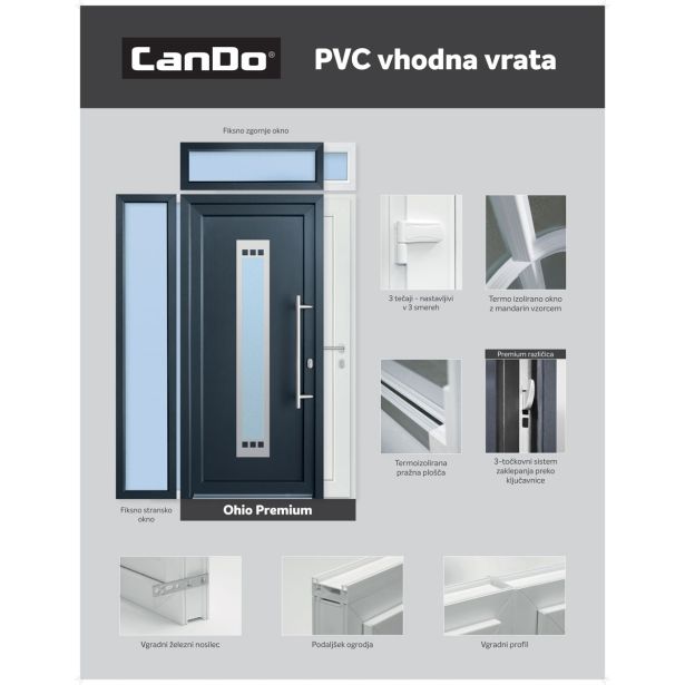 VHODNA PVC VRATA CANDO PREMIUM TEXAS 98X208 D BELA/ANTRACIT