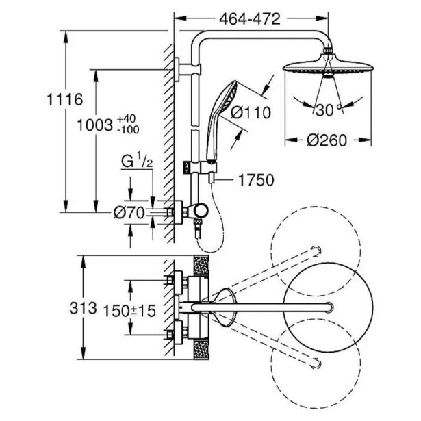 PRHA GROHE SISTEM ZA TUŠ VITALIO JOY 260 TERMOSTAT