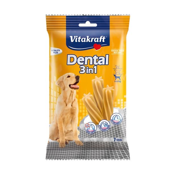 PRIBOLJŠEK ZA PSA VITAKRAFT DENTAL STICK 3 V 1 MED./LARGE, 180G