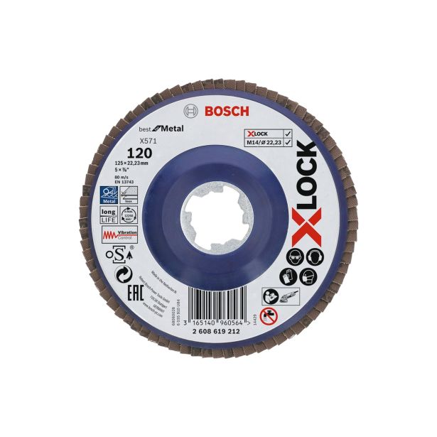 LAMELNA PLOŠČA BOSCH X-LOCK, RAVNA IZVEDBA, PLASTIČNA PLOŠČA, 125MM, G 120, X571,  BEST FOR METAL, 1PCS