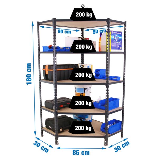 REGAL SIMONRACK 180X90X30 CM 5P/200KG KOTNI ANTRACIT MADERCLICK