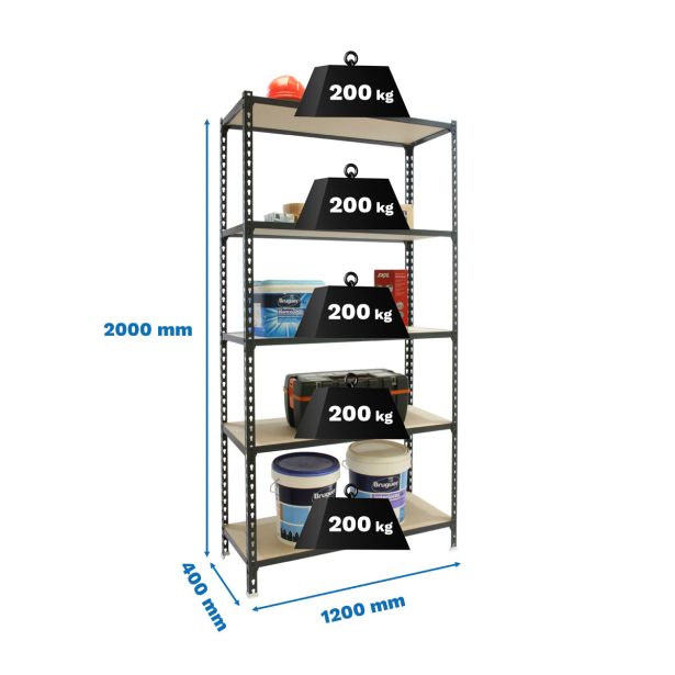 REGAL SIMONRACK 200X120X40 CM 5P/200KG ANTRACIT MADERCLICK MEGA