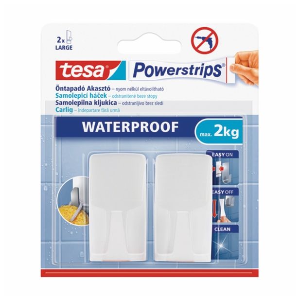 SAMOLEPILNI IZDELEK TESA POWERSTRIPS VODOODPORNA KLJUKICA BELA 2/1