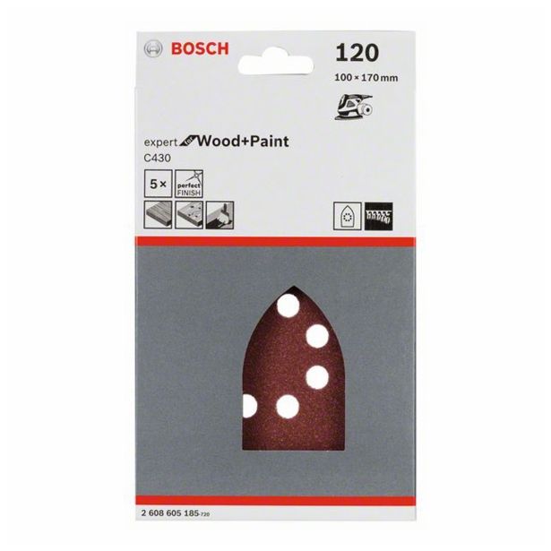 5-DELNI SET SAMOPRITRDILNIH BRUSNIH LISTOV BOSCH 100X160 MM K120 8 LUKENJ RDEČA BARVA ZA LES