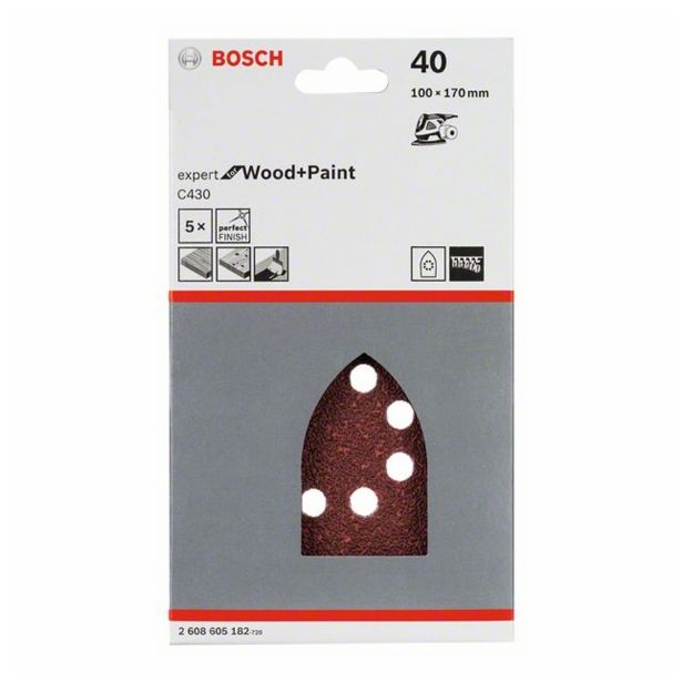 5-DELNI SET SAMOPRITRDILNIH BRUSNIH LISTOV BOSCH 100X170 MM K40 8 LUKENJ RDEČA BARVA ZA LES