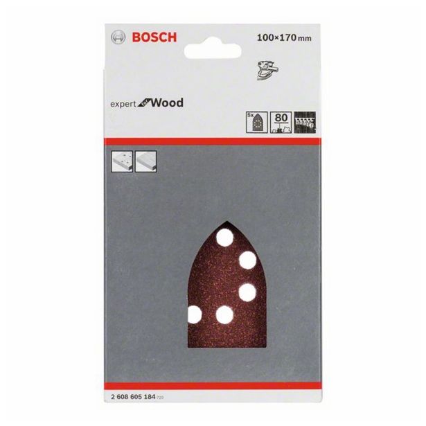 5-DELNI SET SAMOPRITRDILNIH BRUSNIH LISTOV BOSCH 100X170 MM K80 8 LUKENJ RDEČA BARVA ZA LES