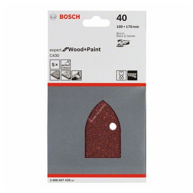 5-DELNI SET SAMOPRITRDILNIH BRUSNIH LISTOV BOSCH 95X135 MM K40 4 LUKNJE RDEČA BARVA ZA LES