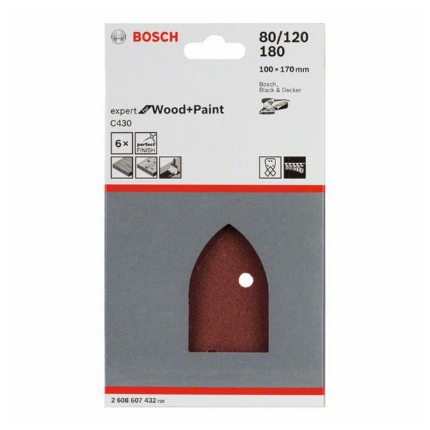 6-DELNI SET SAMOPRITRDILNIH BRUSNIH LISTOV BOSCH 95X135 MM K80,K120, K180 4 LUKNJE RDEČA BARVA ZA LES