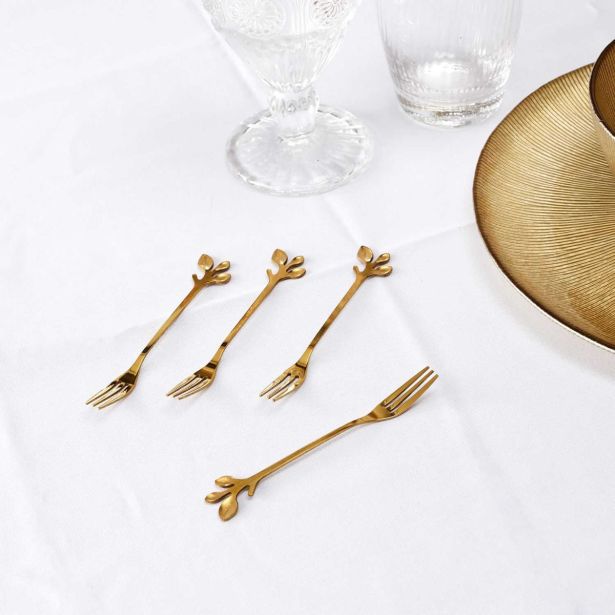 SET JEDILNEGA PRIBORA HOME DECO DESERTNE VILICE 4/1 DEKOR LISTJA ZLATE