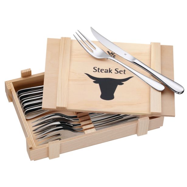 SET JEDILNEGA PRIBORA WMF 12 DELNI ZA STEAK V LESENI ŠKATLI