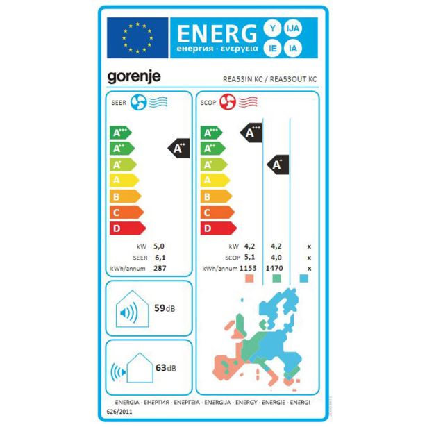 SPLIT ENOJNA INVERTER GORENJE REA 53 KC 5.0KW, NOTR+ZUN ENOTA