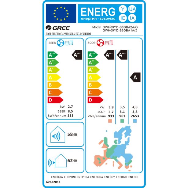 KLIMATSKA NAPRAVA GREE GHW09YD-S6DBA1A AMBER 2.7KW, NOTR+ZUN ENOTA