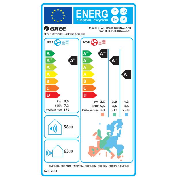 SPLIT ENOJNA INVERTER GREE GWH12UB U-CROWN 3.5KW, NOTR+ZUN ENOTA