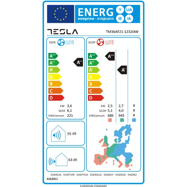 SPLIT ENOJNA INVERTER TESLA TM36AF21-1232IAW 3.5KW TESLA