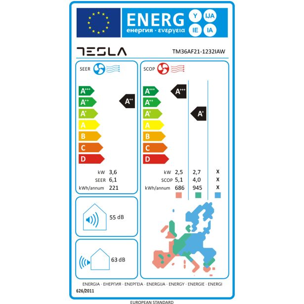 SPLIT ENOJNA INVERTER TM36AF21-1232IAW 3.5KW TESLA