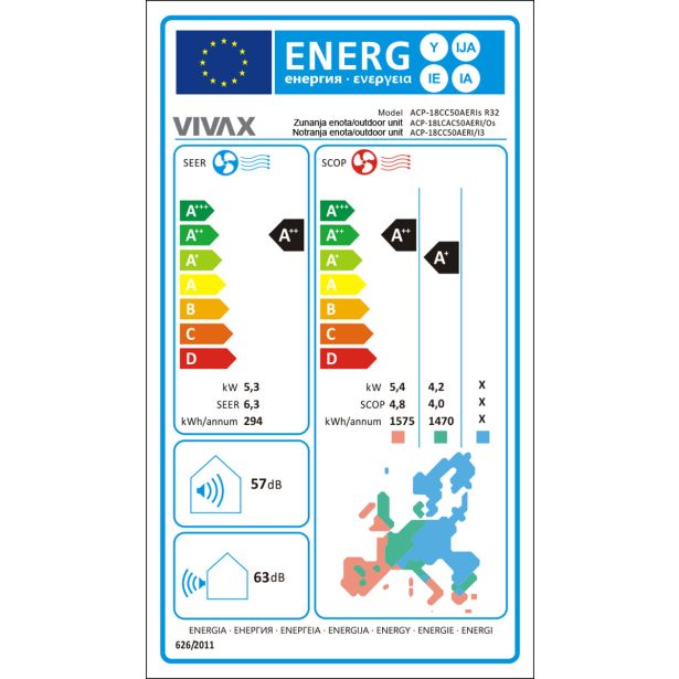 SPLIT ENOJNA INVERTER VIVAX ACP-18CC50AERI KASETNA 5.2 KW, NOTR+ZUN ENOTA