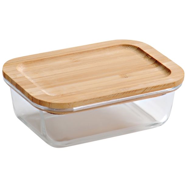 POSODA ZA SHRANJEVANJE KESPER STEKLENA Z BAMBUS POKROVOM 16.8X12.2X5.4CM