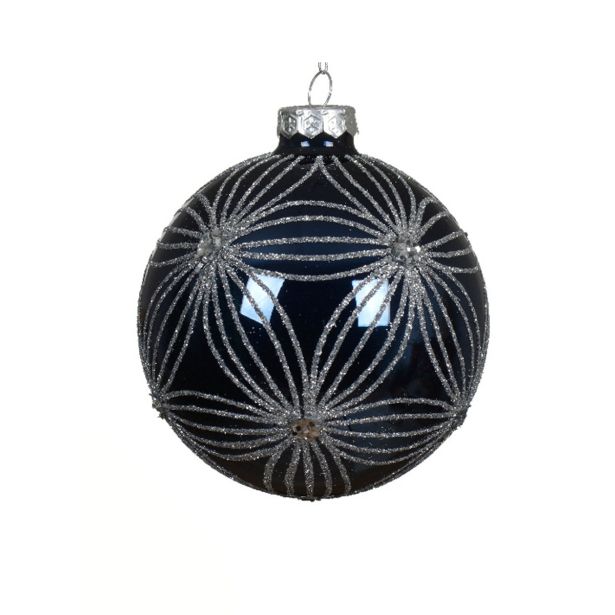 STEKLENA BUNKA DECORIS FI 10 CM, TEM.MOD./SREBR. VZOREC, SORTIRANO