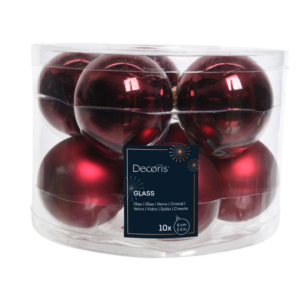 STEKLENA BUNKA DECORIS FI 6 CM TEMNO RDEČA 10/1