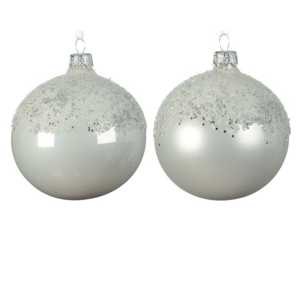 STEKLENA BUNKA DECORIS HLADNO BELA S POSIPOM SIJOČA/MAT FI 8 CM SORT