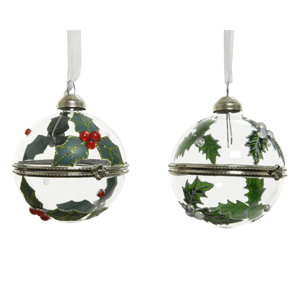 STEKLENA BUNKA DECORIS PROZORNA Z BOŽIČNO VEJICO FI 6 CM SORT