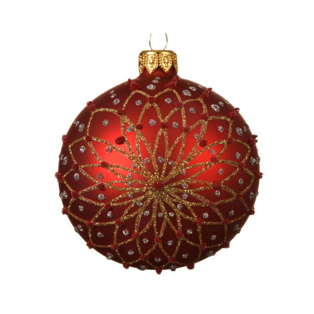 STEKLENA BUNKA DECORIS RDEČA MAT 8 CM Z VZORCEM