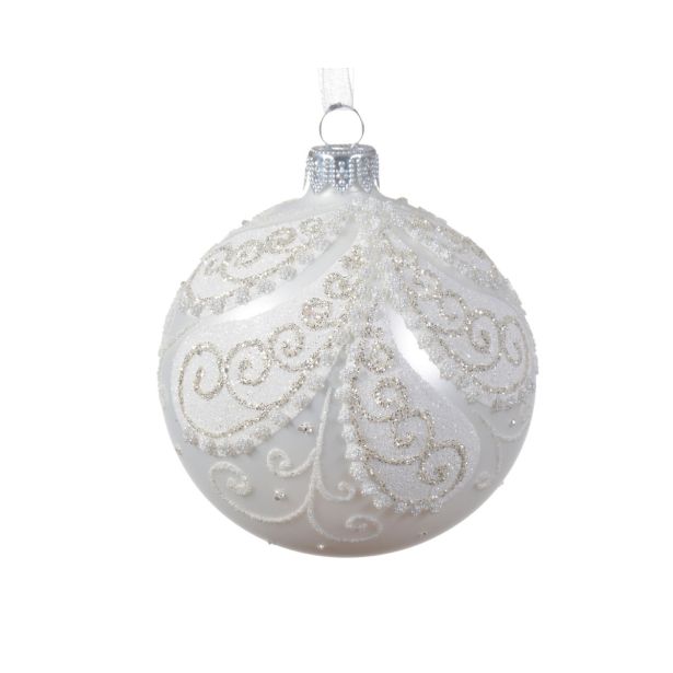 STEKLENA BUNKA DECORIS SREBRNA/BELA Z VZORCEM FI 8 CM