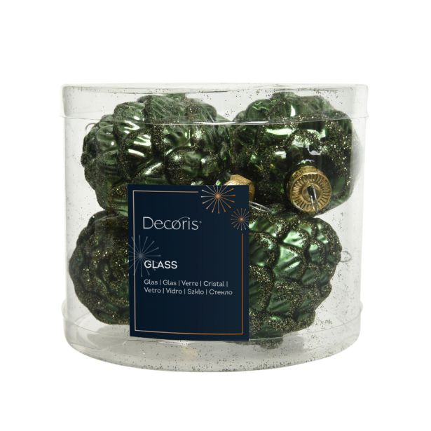 STEKLENA BUNKA DECORIS STORŽ, TEMNO ZELEN FI 5 CM, 6/1