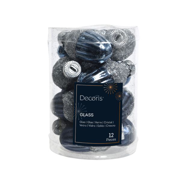 STEKLENA BUNKA DECORIS ŽELOD SREB./MODER FI 3 CM 12/1