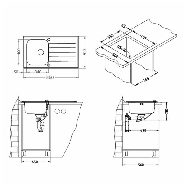 STEKLENO POMIVALNO KORITO ALVEUS SET MERGLASS , ČRNI GLASSIX 10 + LAGUNA