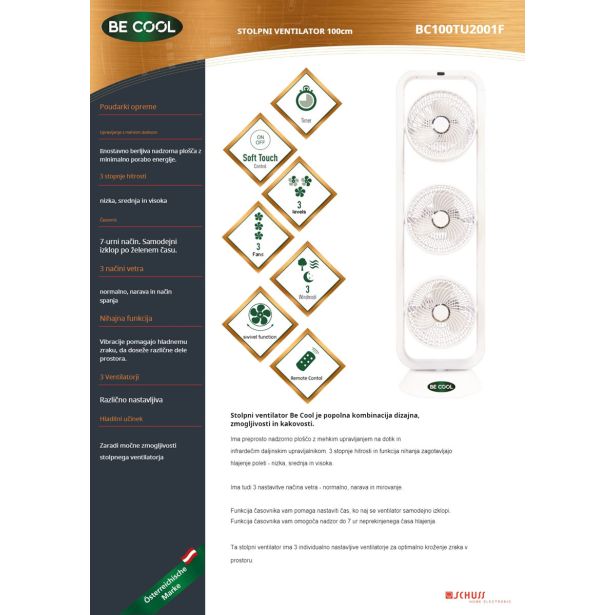 STOJEČI VENTILATOR BECOOL TRIPLEFAN 100 CM, 3X 35 W