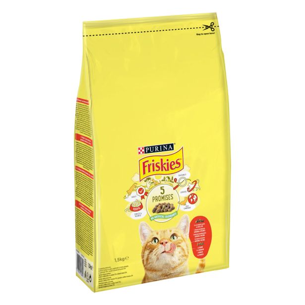 SUHA HRANA ZA MAČKA FRISKIES BRIKETI GOVEDINA, PIŠČ. ZELENJAVA 1.5 KG