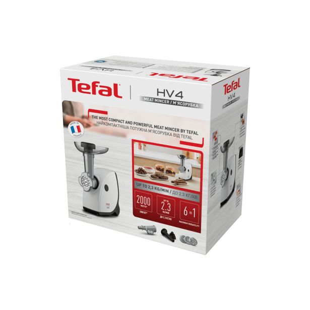 TEFAL MLINČEK ZA MESO, MLETJE 6-V-1, 2000 W*, HITRI REZULTATI, DO 2,3 KG/MIN, 3 REŠETKE, NASTAVEK ZA KLOBASICE.