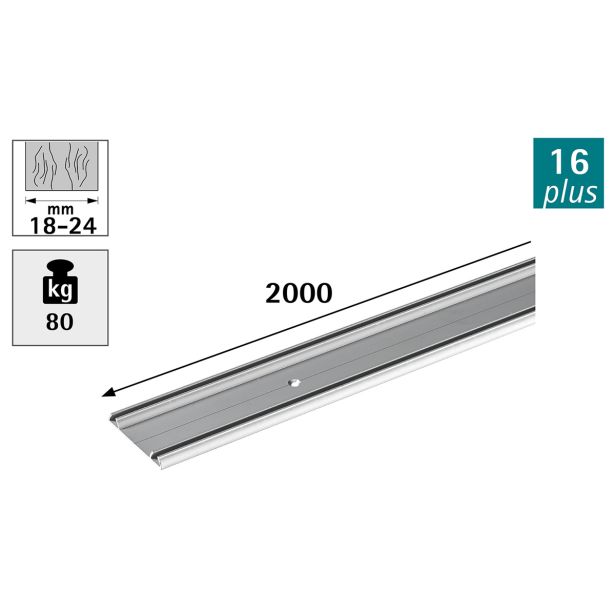 VODILO ZA DRSNA VRATA HETTICH DIY SLIDELINE 16 PLUS, 2000 MM, ALUMINIJ