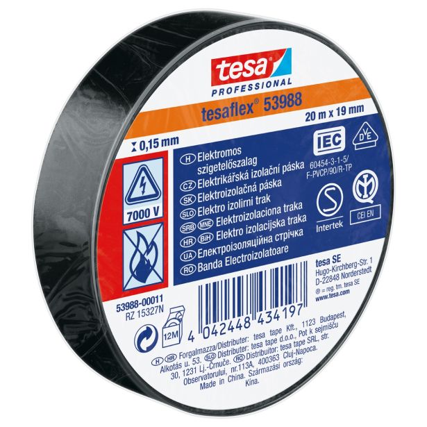 VEČNAMENSKI LEPILNI TRAK TESA ELEKTRO IZOLIRNI TRAK ČRN 20MX19MM