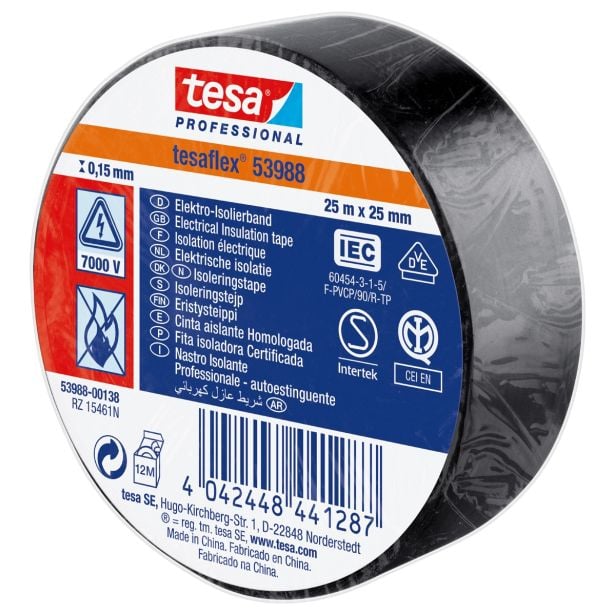 VEČNAMENSKI LEPILNI TRAK TESA ELEKTRO IZOLIRNI TRAK ČRN 25MX25MM