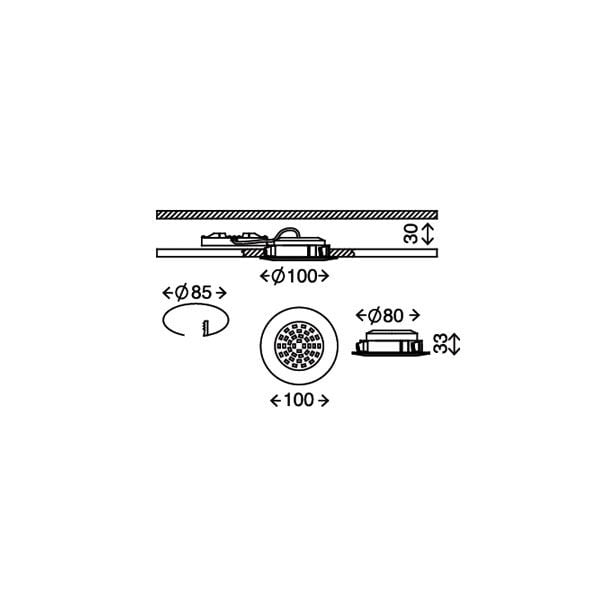 VGRADNA STROPNA SVETILKA PRISMA 1X10.5W LED, FI=100 MM MAT NIKELJ, OKR., IP44