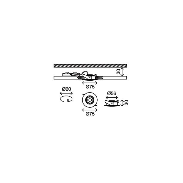 VGRADNA STROPNA SVETILKA PRISMA 1X5W LED, FI=75 MM BELA, OKR., IP44