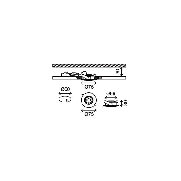 VGRADNA STROPNA SVETILKA PRISMA 1X5W LED, FI=75 MM MAT NIKELJ, OKR., IP44