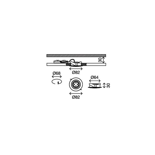 VGRADNA STROPNA SVETILKA PRISMA 1X5W LED,FI=75MM GIBLJIVA ALUMINIJ, OKR., IP23