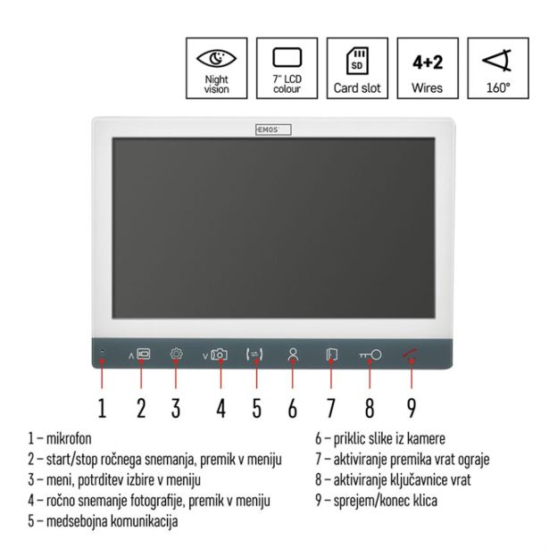 VIDEODOMOFON EMOS EM-10AHAD ZASLON, DIAGITALNI ZASLON 17.8CM