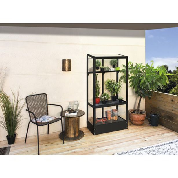 VITAVIA POLIS BALCONY GREENHOUSE 350 ESG STEEL FOUNDATION, BLACK